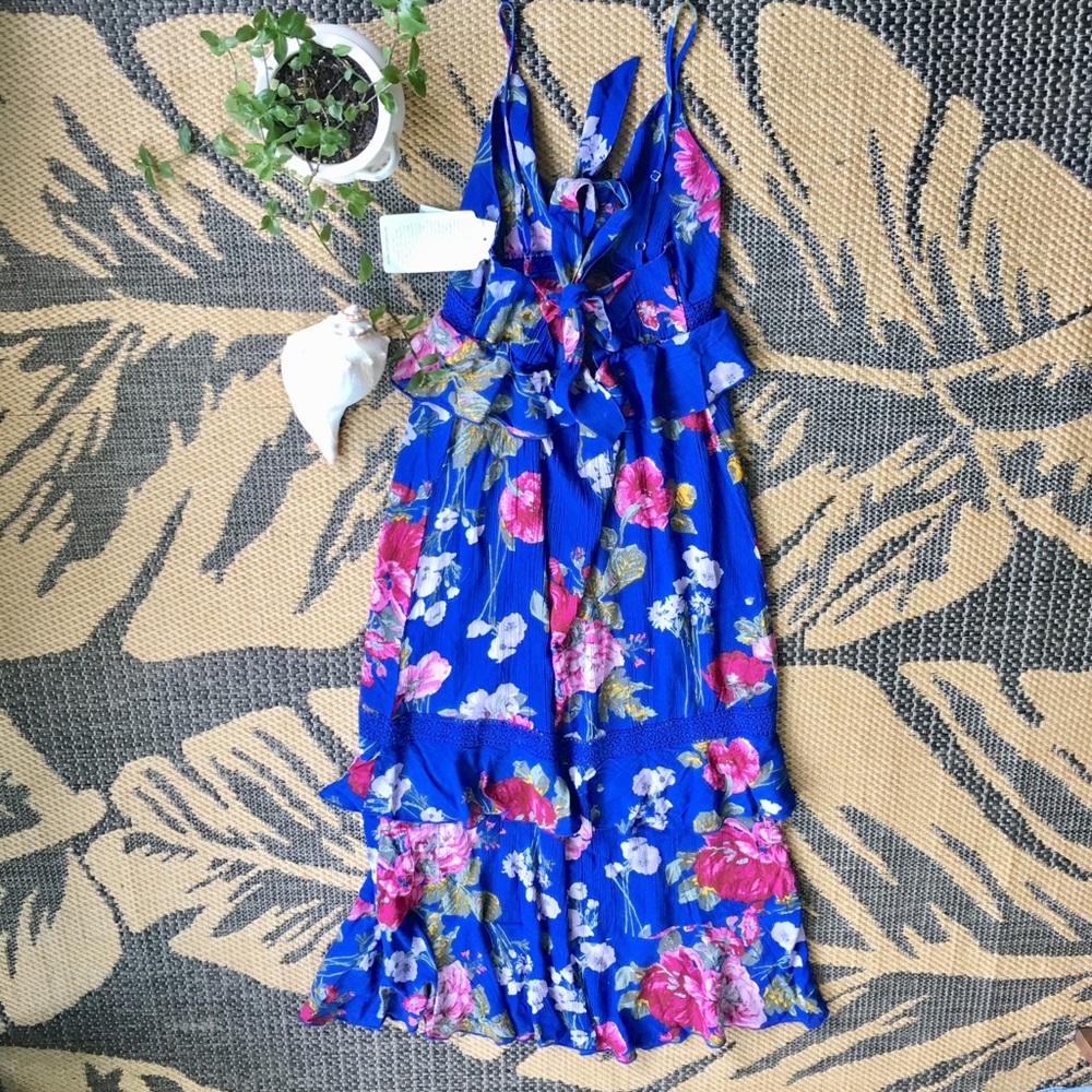 Band of Gypsies chloe blue floral ruffle dress, XS - Picture 3 of 7